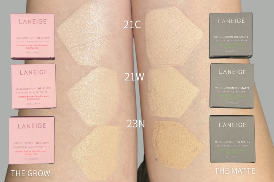 ザ マットは軽いつけ心地で、ナチュラルな仕上がり。ザ グロウはうるおい感のある明るい肌を叶えてくれます！