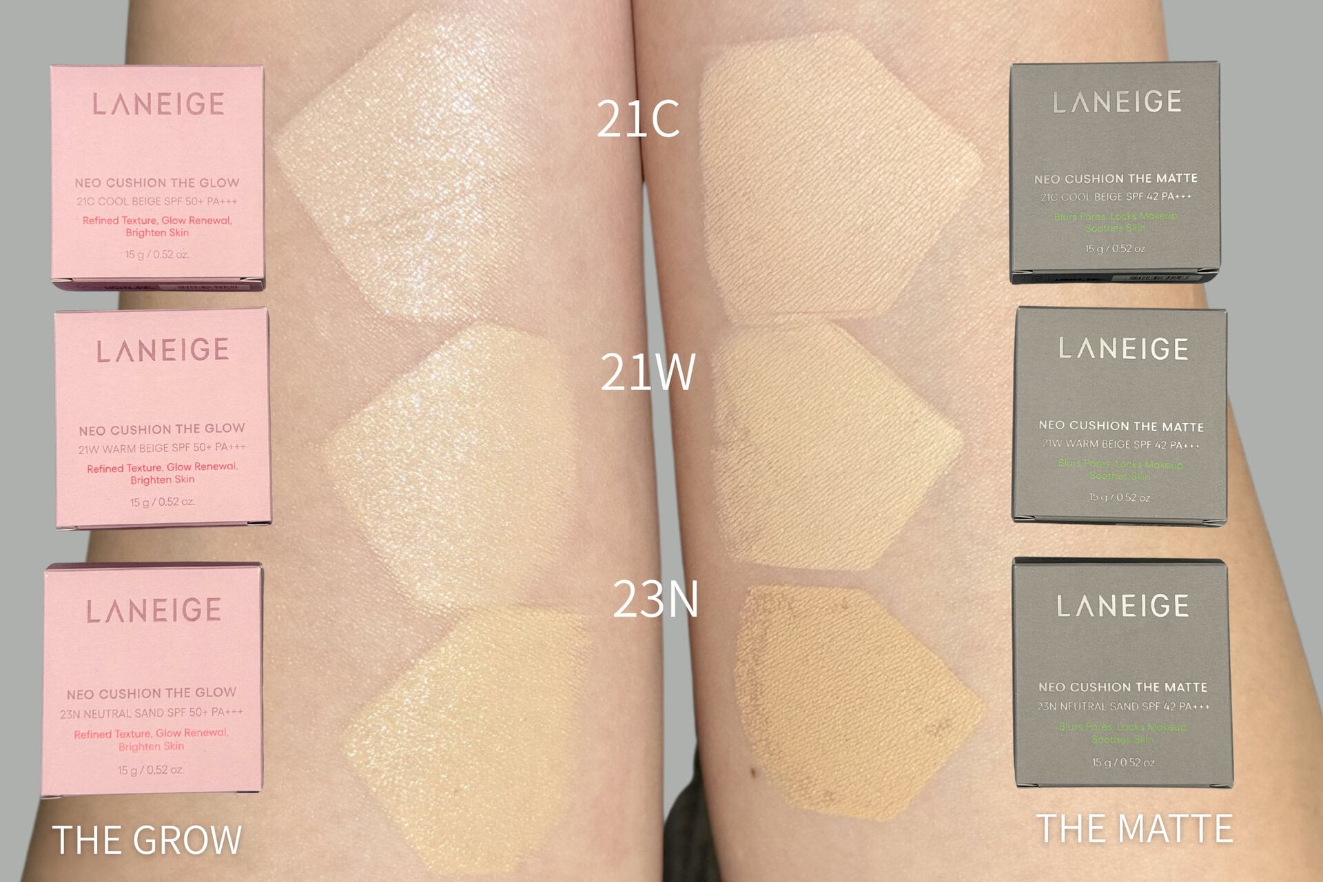 ザ マットは軽いつけ心地で、ナチュラルな仕上がり。ザ グロウはうるおい感のある明るい肌を叶えてくれます！