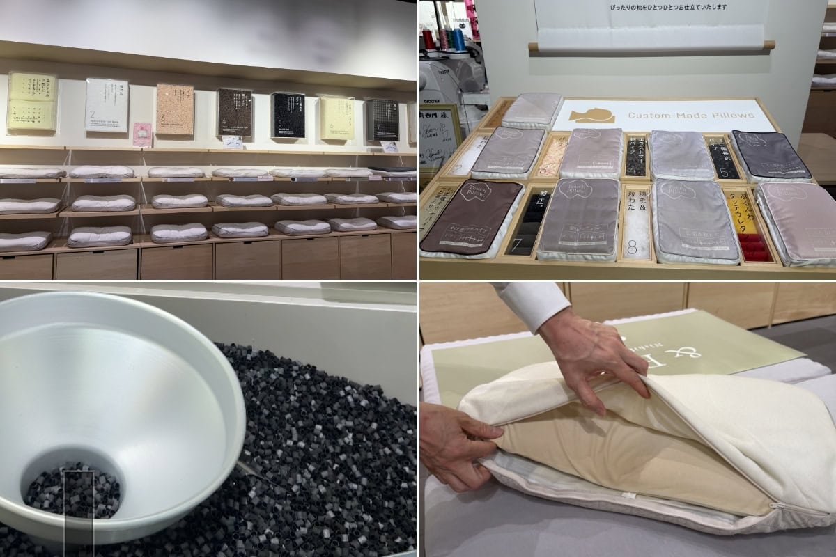 中身の素材は、全部で9種類。しっかりした硬めから、包み込まれるようなやわらかな感触まで、実際に試しながら好みのものを選べます。