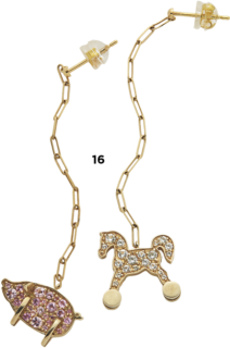 ピアス※片耳販売 ポニー［K10YG×ホワイトサファイア］、ピッグ［K10YG×ピンクトパーズ］各￥115,500（共にMayuCo.）