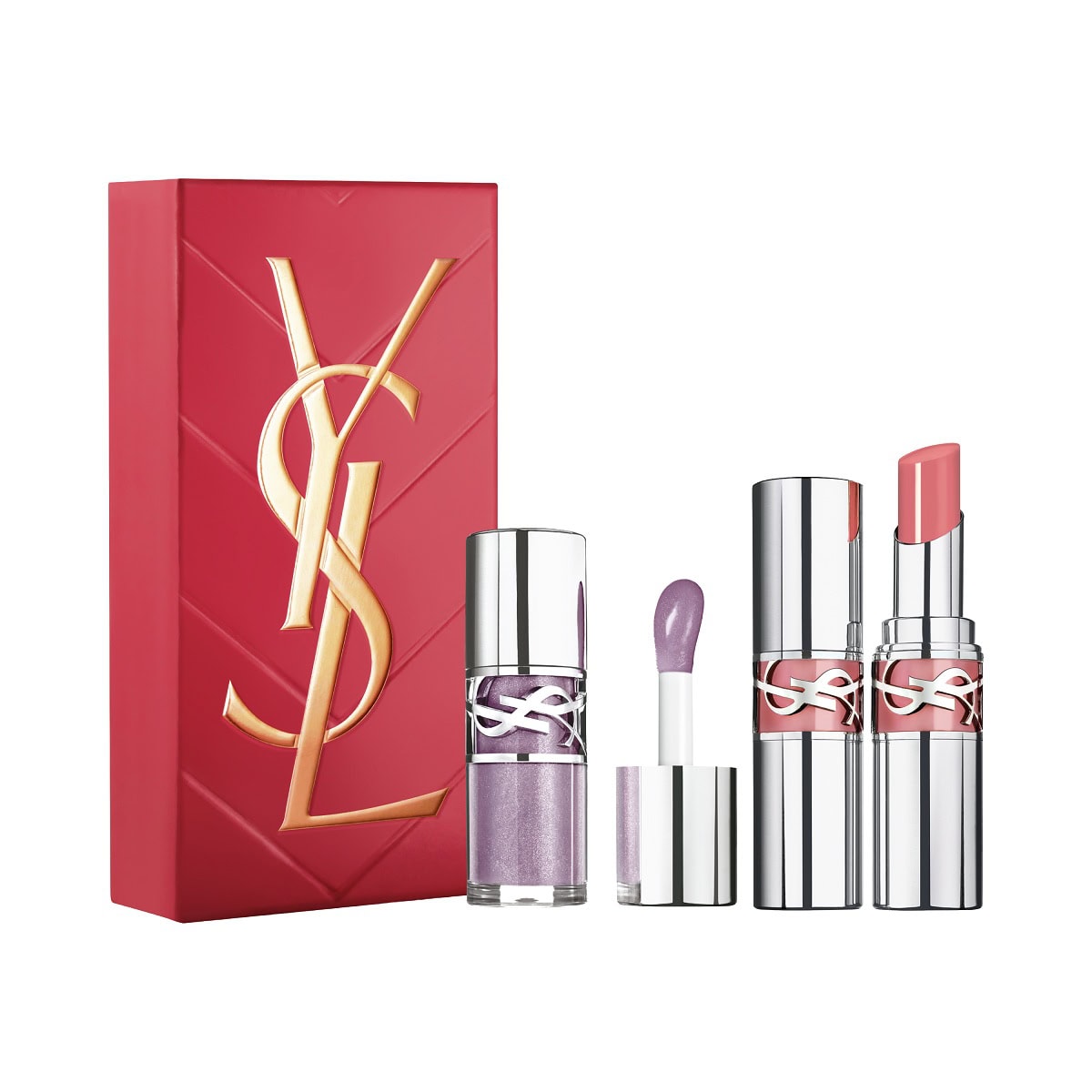 ラブシャインシリーズの人気アイテムがセットで限定BOXに！YSL ラブシャインギフトセット￥12,100（イブ・サンローラン・ボーテ）※4月15日店舗限定発売【セット内容】 YSL ラブシャイン グロス プランパー#1、YSL ラブシャイン リップスティック#44 、限定BOX