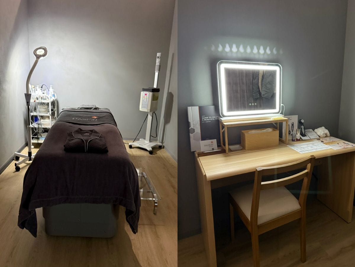 エンビロンズ銀座のトリートメントルーム。松屋倶楽部 2階は、百貨店の中とは思えぬ静かな空間なので、ゆったりした気分で施術を受けることができます。