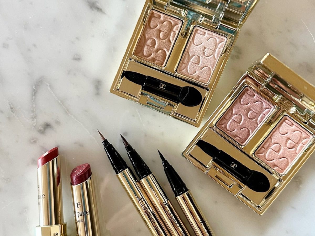 【エレガンスの夏コスメ】目元や口元を今っぽく演出する“軸モノ”アイテムに注目!上から:エレガンス アルモニーアイズ 新2色 各¥3,850、エレガンス クリエイティブ リクイッド アイライナー 新5色・限定1色 各¥4,400、エレガンス ルージュ クラジュール 新2色 各¥4,180(エレガンス コスメティックス)※4月18日発売