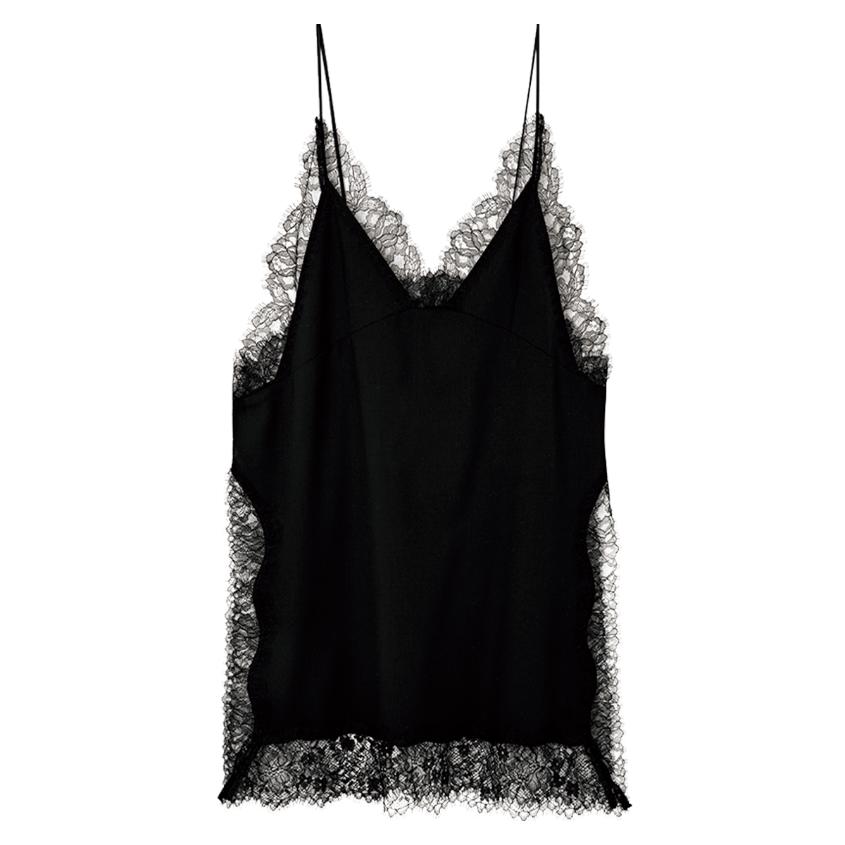 人気継続中のランジェリータッチなアイテム。ミニドレスの丈ゆえ、Tシャツの裾からチラ見せしても。キャミソール¥37,950（エイチ ビューティー&ユース）