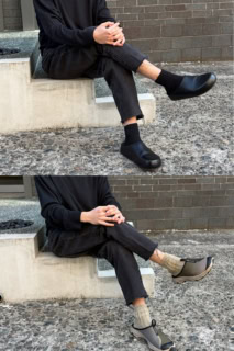 サボ型サンダルに短めソックスでブーツっぽく見せるのは、かなり新鮮でした!