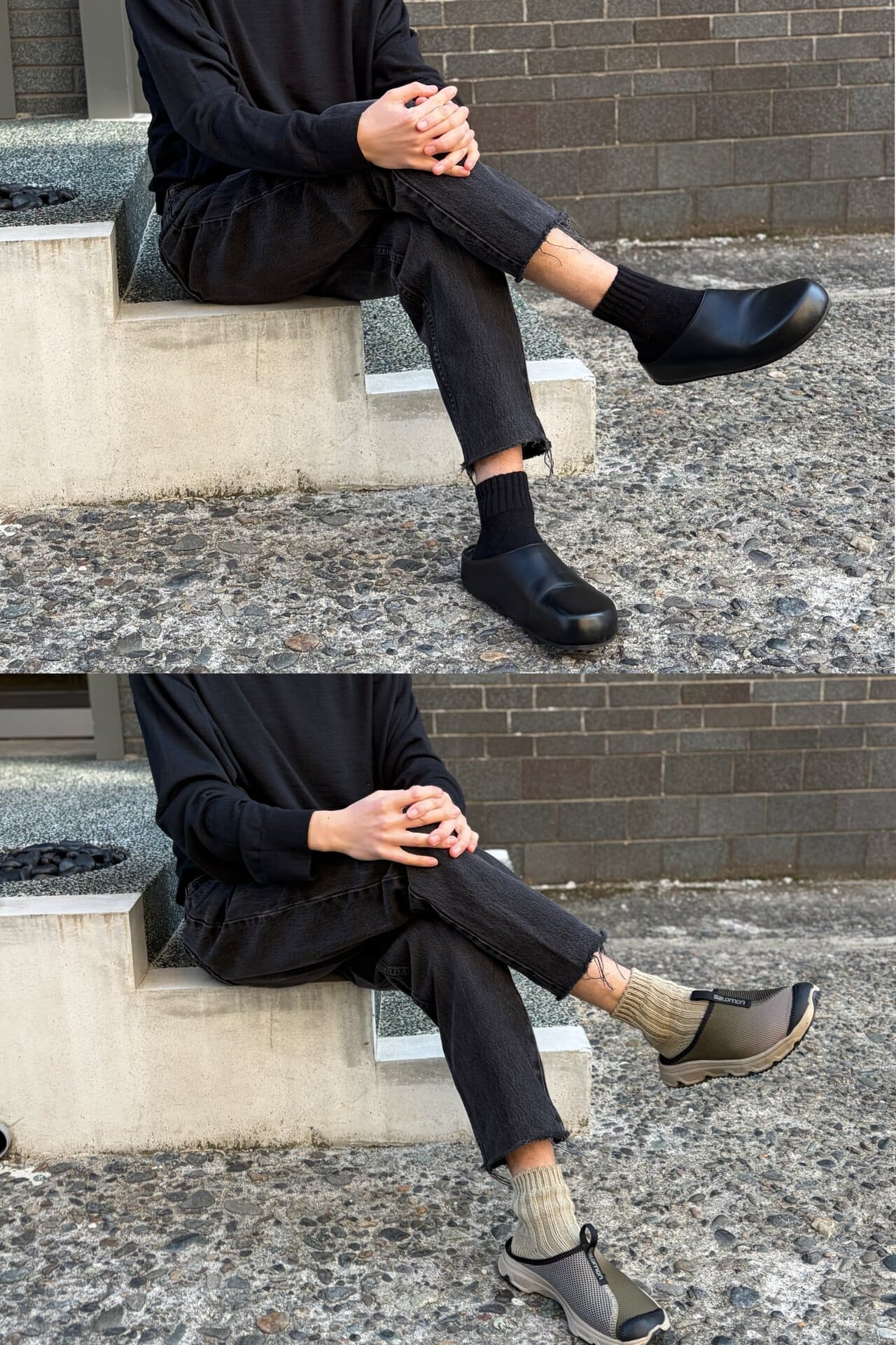 サボ型サンダルに短めソックスでブーツっぽく見せるのは、かなり新鮮でした！