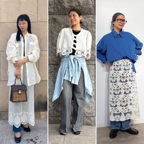 【40代スナップ7選】初夏の定番、シャツもデニムも「レース」合わせで今年っぽさが倍増します!
