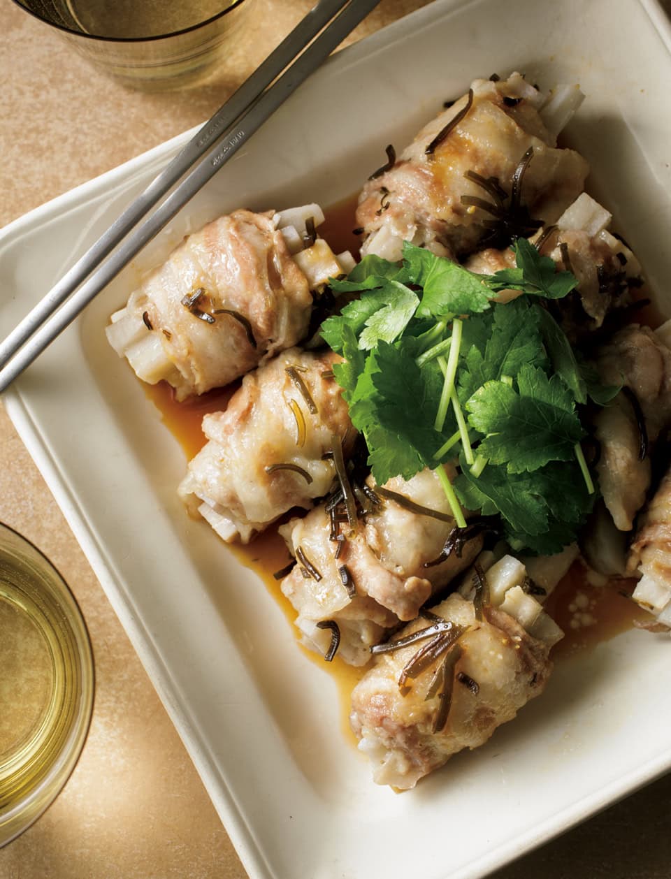 れんこんの肉巻き、塩昆布蒸し