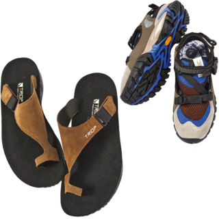 上:スポーツサンダル PARKLIFE¥19,800(ユアーズ/YUEN)、下:スエードリカバリースリッパ¥18,700(トリオプ/バーリオ)