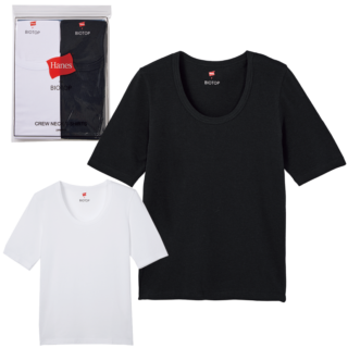 「新型はコンパクトで袖丈が少し長いシルエット」Tシャツ¥6,600※2枚セット（ヘインズ フォー ビオトープ）