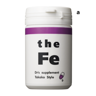 a ヘム鉄のほか、亜鉛などバランスよく成分を配合。the Fe 60粒 ¥6,156（TAKAKO STYLE）