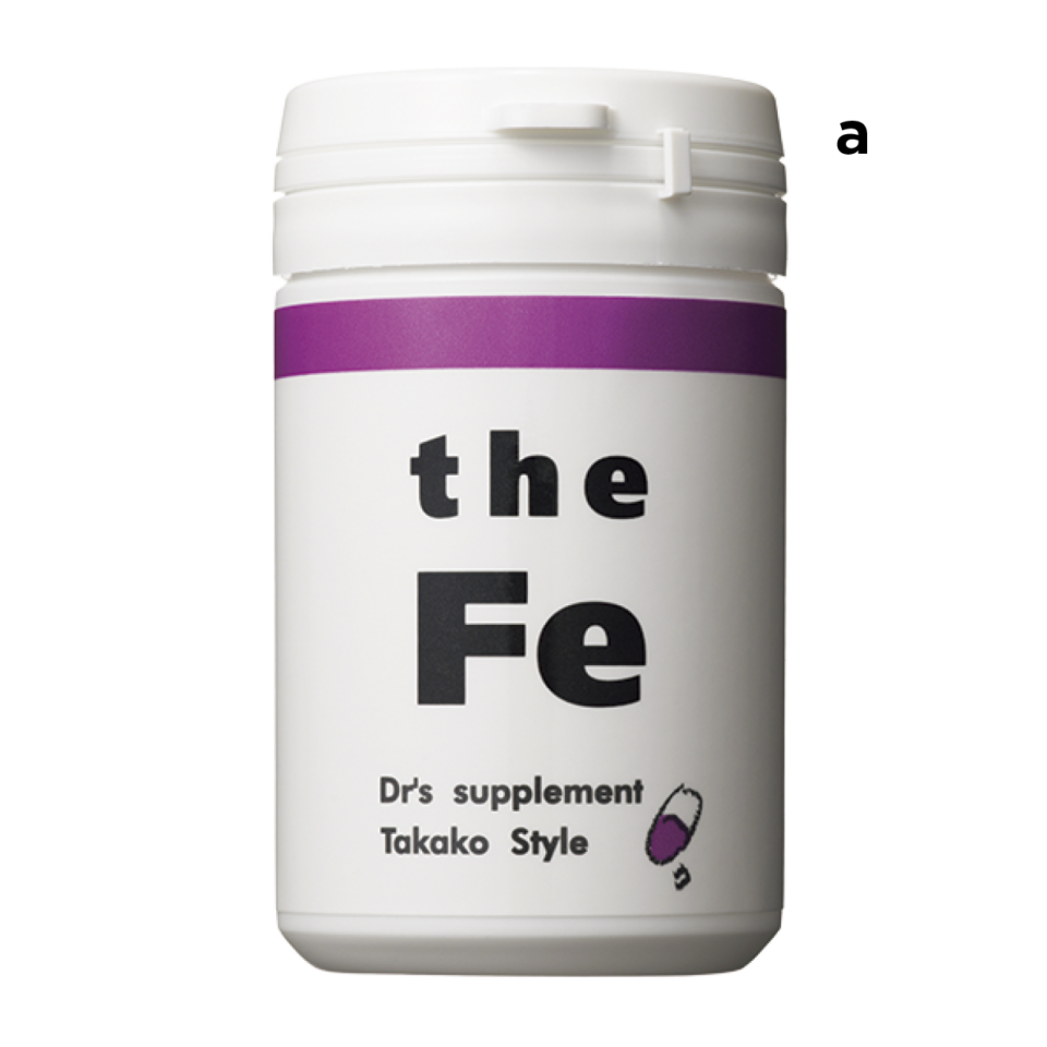 a ヘム鉄のほか、亜鉛などバランスよく成分を配合。the Fe 60粒 ¥6,156（TAKAKO STYLE）