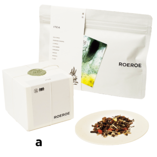 a ストレス耐性やエネルギー回復を支えるアダプトゲンハーブを配合。外的ストレスへの反応をおさえながら、心身のバランスをサポート。ITEA “適応” 25g ¥1,680〈袋〉、¥2,480〈箱〉（ROEROE）