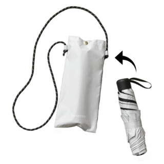 SIZE（約）折りたたみ傘：使用時／φ89×H52㎝、収納時／φ5.5×H22.5㎝ ポシェット：H27×W13㎝ ショルダーストラップの長さ106㎝［最長］