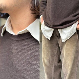 第一ボタンと一番下のボタンを開けることで、絶妙な抜けも演出したテクニックもさすが