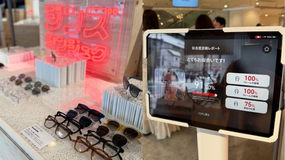 新宿店限定デザインアイテムの他、フレームの幅や高さで似合うフレームを診断してくれるとっても便利な機械も！