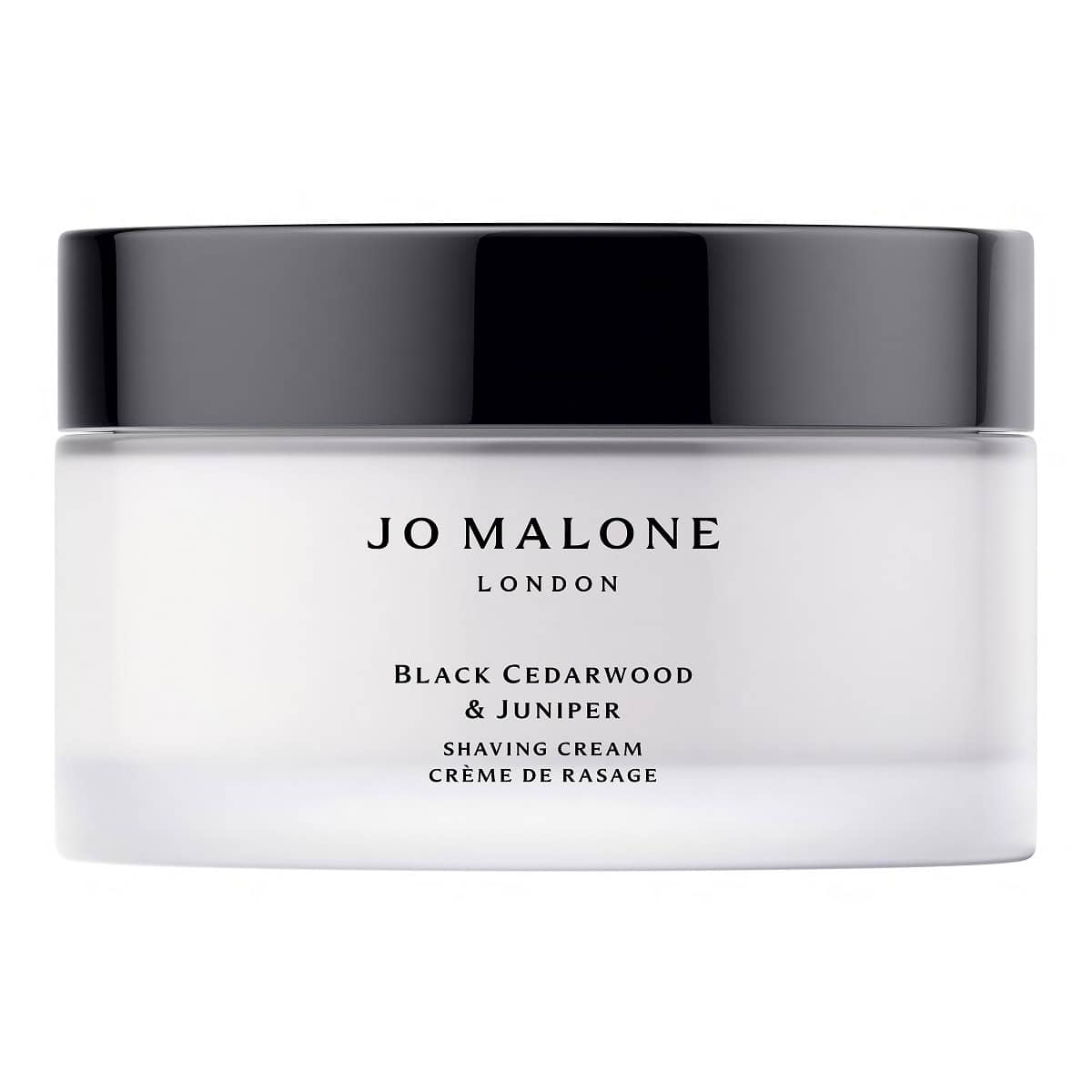 スタイリッシュなビジュアルもいい感じ。ブラック シダーウッド & ジュニパー シェービング クリーム 200mL ¥9,460(ジョー マローン ロンドン)※4月24日発売