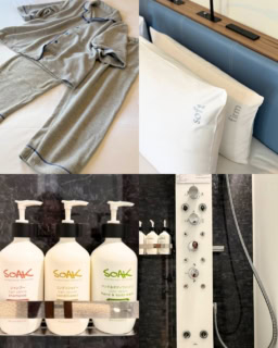 浴衣タイプより断然寝心地がいいセパレートパジャマは肌触りも最高。柔らかいか固いか枕はその日の気分で選べます。ハンド、レイン、パワーシャワーとスパクオリティなシャワールームにはオーストラリアのスーパーフードから作られたSOAKのアメニティ