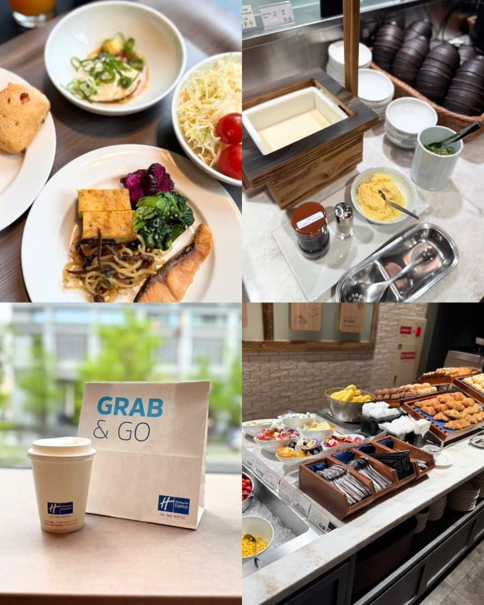 ついつい欲張ってしまう朝食ブッフェ。和洋両方食べたいものを！国産で手作りされた豆腐の冷奴が最高すぎました。お味噌汁もホッとします。時間がないときはパンとフルーツ、コーヒーをテイクアウトで！