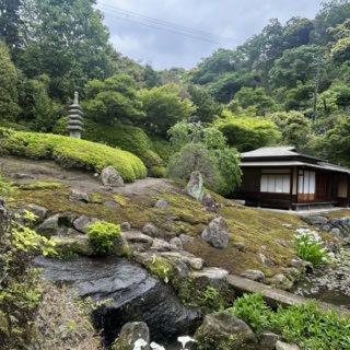 非公開となっている本堂裏の景色。水の流れる音と深い緑に包まれながら、心までゆっくり整います。