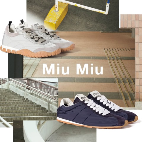 大人がスニーカー買うなら【ミュウミュウ】スポーツブランドにない絶妙な淡色が最高に洒落てます