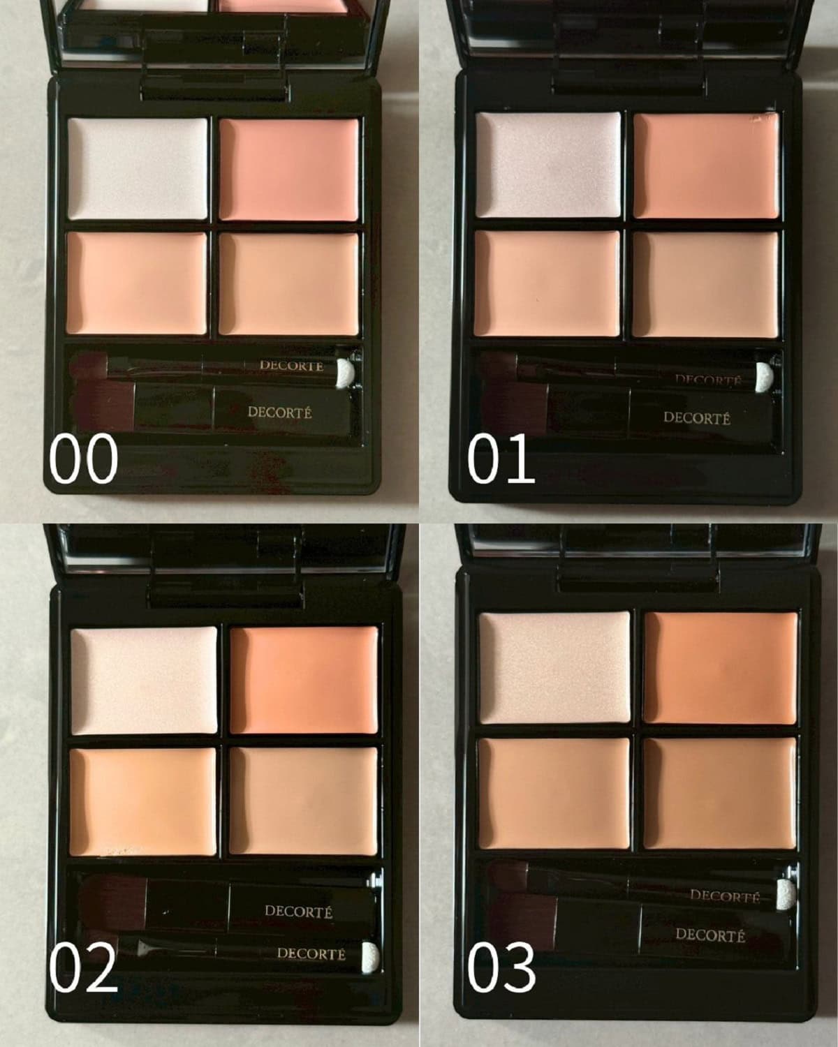 従来よりも明るい00番が追加。こちらと01番はクマやくすみを飛ばして、目元にパッと透明感を出したい方に。02番頑固な濃いシミ、大人のニキビ跡、色ムラをしっかり「消したい」方に。03番はヘルシーな肌色の方やメンズにもオススメ。