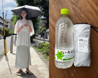 開くと大人の体をしっかりカバーしてくれる安心のサイズ感。500mlのペットボトルと並べると、そのスリムさは一目瞭然!「3,000円出してもいいレベル」と編集部が絶賛したのも頷けます。