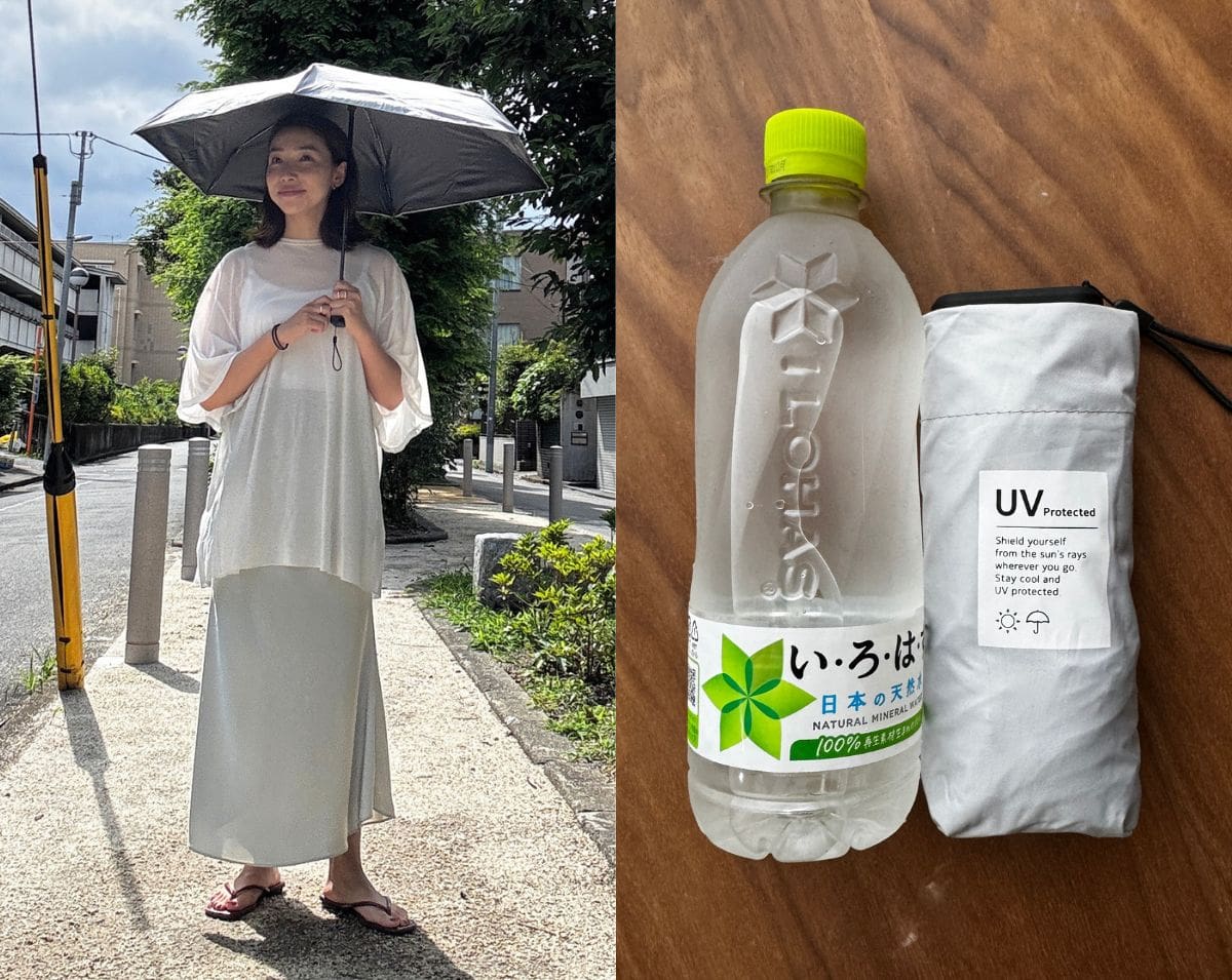 開くと大人の体をしっかりカバーしてくれる安心のサイズ感。500mlのペットボトルと並べると、そのスリムさは一目瞭然!「3,000円出してもいいレベル」と編集部が絶賛したのも頷けます。