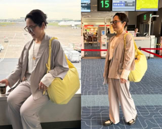 長時間の移動でもシワを気にせず快適。40代の夏出張・旅行コーデをスマートに見せるセットアップスタイル。とにかく軽くて涼しげなベージュカラーは、大人のきれいめオフィスカジュアルとしても大活躍します。