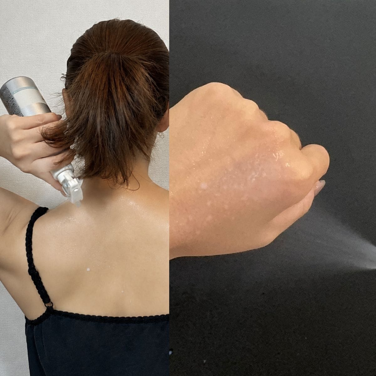 ボトルを逆さに持てるので、手が届きにくい背中全体へもストレスなく「浴びるボディケア」が可能！ミルクのような白い液体が、きめ細かな極上ミストになってみずみずしく広がります。美白と肌あれ予防を叶えるW有効成分の美容液ながら、仕上がりは驚くほどサラサラでベタつきません。