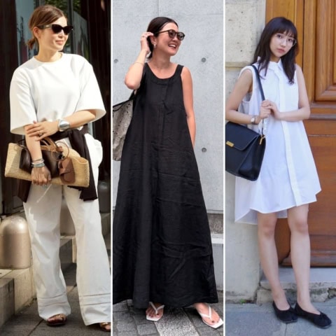 サングラスにバッグ、ジュエリー。「夏のモノトーンコーデ」は小物使いがカギ|40代スナップ7選