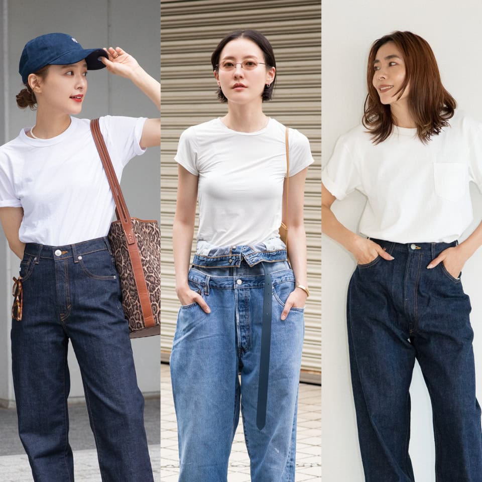 「今季はコンパクトサイズが気になります」おしゃれな40代の【白T&デニム】スナップ3選