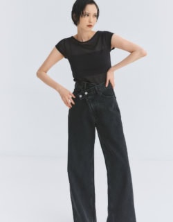 デニムパンツ『CROSS WAIST WIDE STRAIGHT』