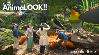 「AnimaLook!!」のVR画面イメージ。体験者は蝶のような小さな存在となり、鳥の視点で森を巡り、人間がおこなう森林の間伐の意味など自然と動物、人間の共生について体験しながら学べます。