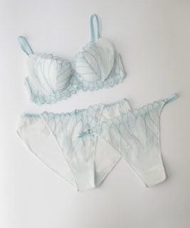 カラーはキャロット、アイスブルー、ブラックの3色展開。ブラジャー各¥6,050、タンガ、ショーツ各¥2,750(全てシュット!バイ ブラデリス)