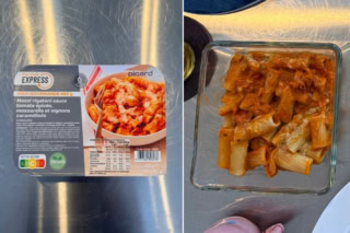 もっちりとした太めのショートパスタに、トマトの旨味とピリッとした辛みを効かせた特製ソースがしっかり絡みます。2種類のチーズがコクをプラスし、レンジで温めるだけなのに本格的な味わい。メッツィ・リガトーニ スパイシートマトソース 400g ¥949(ピカール)