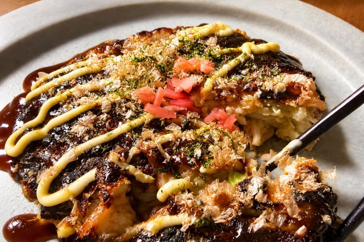 生粋の関西人が教える、小麦粉・水不使用の米粉お好み焼き神レシピ!山芋と卵の水分だけで1人前ずつさっくり混ぜ、熱々フライパンで一気に蒸し焼きにするのがコツ。