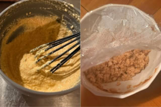 今回のレシピで一番大変なのが豆腐をまぜる事!笑、というくらい簡単です。ちなみに木綿豆腐だと見た目がもう少しゴロゴロします。ソイミート以外の余った挽肉でもいいかもしれません。