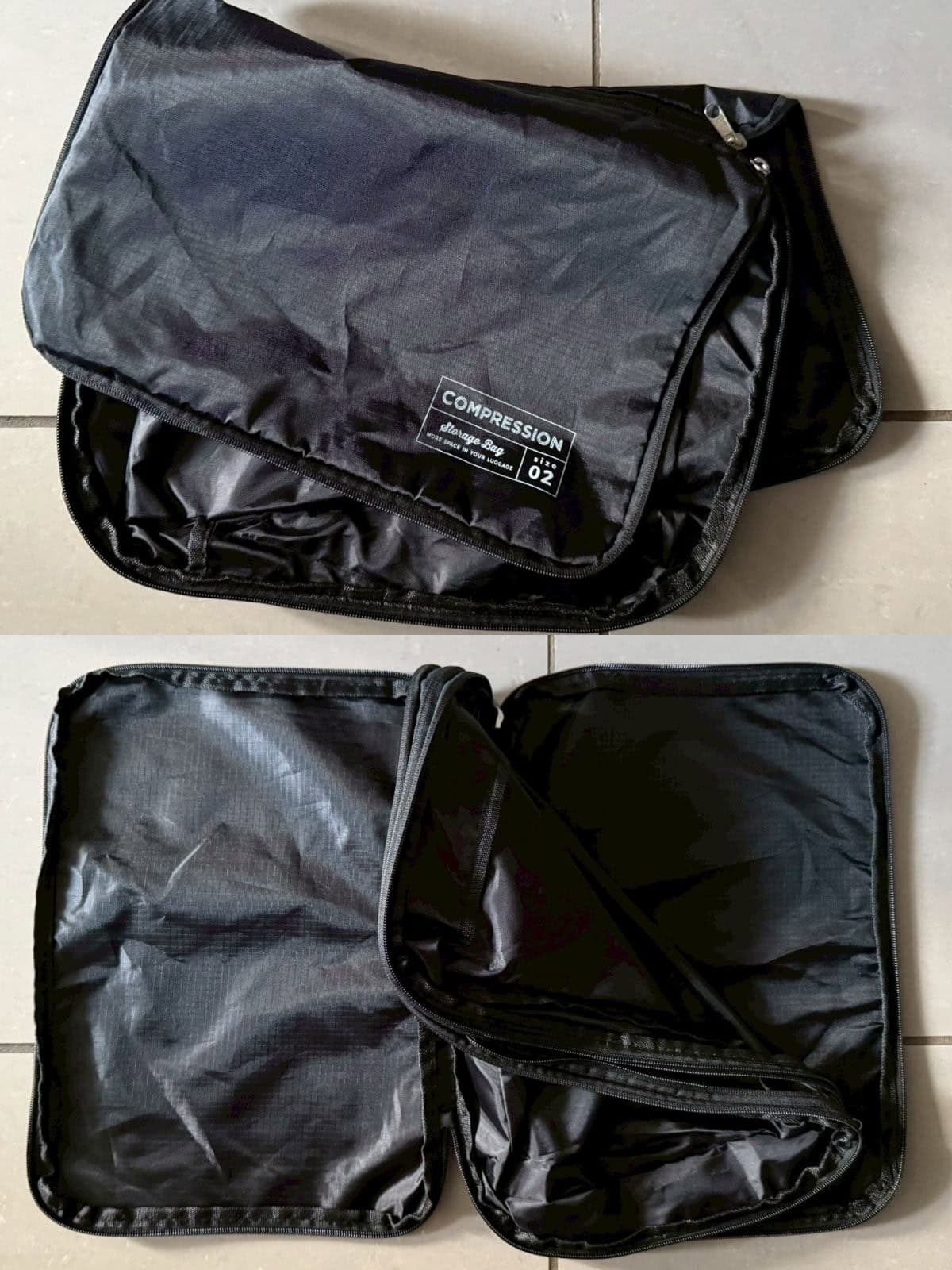 こんな感じで両面開くので荷物の仕分けにはとっても便利！マチがそんなにあるように見えないのでこの時点では半信半疑