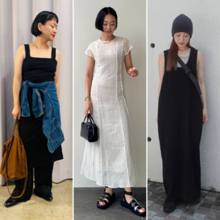 秋の気配。おしゃれな人は「モノトーンの夏ワンピ」でシックにまとめてます【40代スナップ7選】