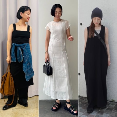 秋の気配。おしゃれな人は「モノトーンの夏ワンピ」でシックにまとめてます【40代スナップ7選】