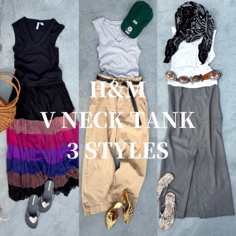 衝撃の1枚999円。40代編集が即決して3色買い【H&M】のVネックタンクが超使える! 夏コーデ3選