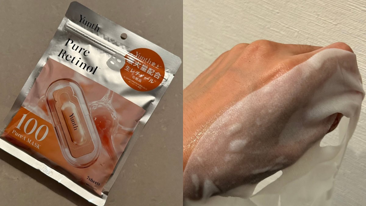Younthといえば生ビタミンのイメージが強いですがレチノールマスクもいいんです。剥がしたら折りたたんで首にもオン。 生VAシートマスク 7枚入 ￥880（ユンス）※編集部調べ