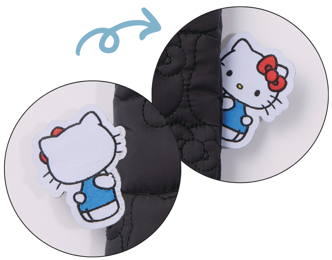バッグの後ろからのぞきこむハローキティがポイント。後ろ姿がまた可愛い♡