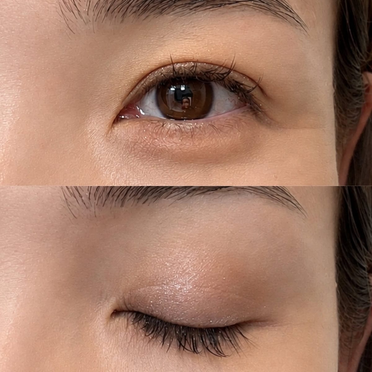 締め色で塗りつぶさず、薄膜のツヤと繊細なラメを重ねるだけで、まぶたのくすみを飛ばしてパッと華やかな印象に。大人の目元に欲しいのは、強い発色ではなく「上品な透明感とこなれ感」!