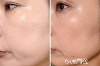 ミルクのように軽やかに伸び広がり、塗り立ては自然にトーンアップしたサラサラの素肌感へ。6時間経過しても毛穴落ちは見られず、皮脂と馴染むことで柔らかい自然なツヤ感が生まれ、くすみのない軽やかな美肌を持続してくれます。