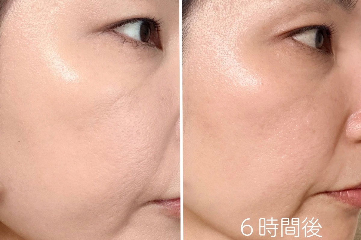 今回比較した8ブランドの中で、6時間後も最も変化がなく、つけたての美しさを完璧にキープ!毛穴落ちやヨレ、くすみは一切見られず、シルクのようななめらかなカバー力と上品なツヤが夕方までそのまま持続します。メイクを落とした後のしっとり感まで最高峰の仕上がりです。