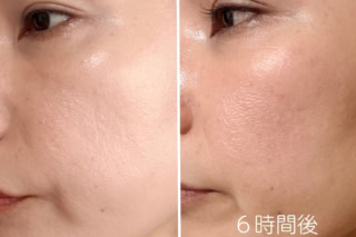 美容液のようなみずみずしさがピタッと密着し、塗り立てはキメの整った均一なツヤ肌に。6時間経過しても気になる毛穴落ちやくすみは一切見られず、自分の皮脂とナチュラルに馴染むことで、より透明感の際立つしっとりとした生ツヤ肌へと美しく持続します。