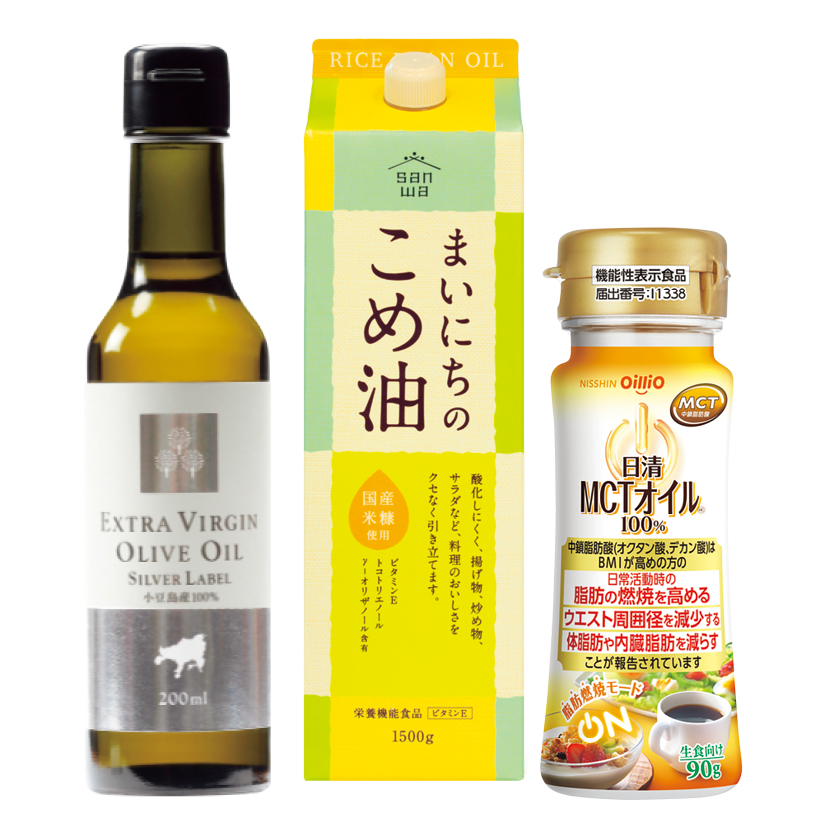 左から：瀬戸内·小豆島産 食用エキストラヴァージンオリーヴオイル