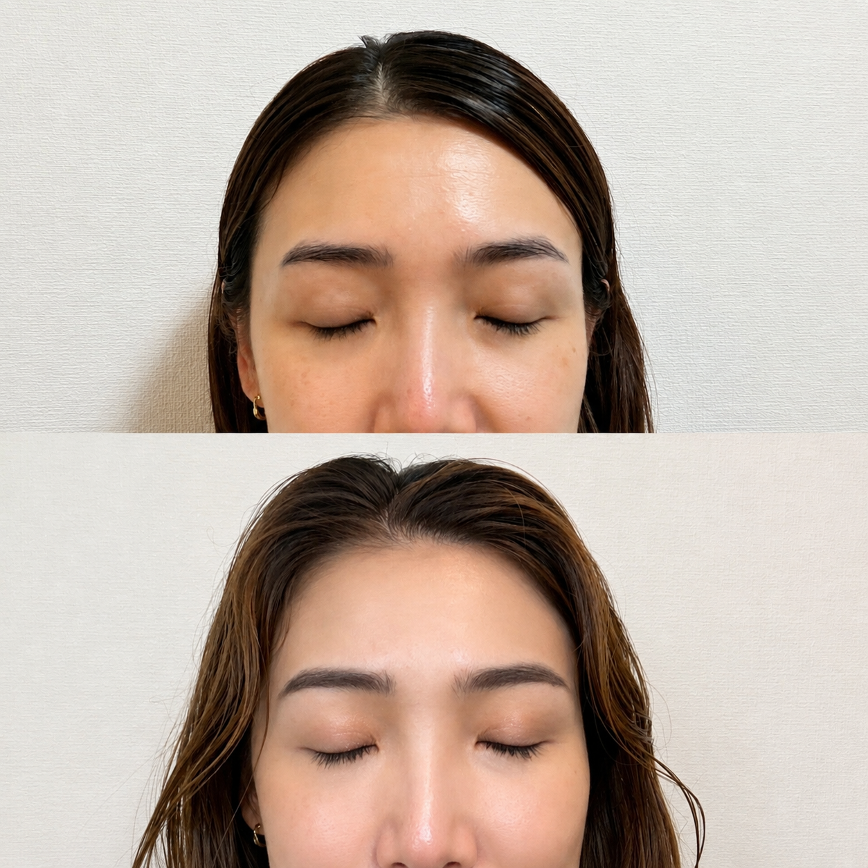 ぺたんとつぶれて生え際が目立つ状態から、クリップを外すだけでフワッと立ち上がり、根元にヘルシーなボリューム感が！髪のトップに高さが出るだけで、顔全体の印象までパッと明るく華やかに若返ります。